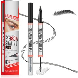 Lápiz de Cejas 3D Resistente al Agua 2 en 1 con Gel para Cejas, Lápiz de Cejas micro con Aplicador de 4 Puntas de Horquilla, 2 in 1 Waterproof 3D Eyebrow Pencil with Eyebrow Gel, (Black)