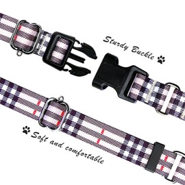 Hikiko Dog Collar for Small Medium Large Dogs, Adjustable Nylon Martingale Collars with Quick Release Buckle (Beige Plaid,L)