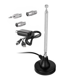 Universal New Magnetic Base FM Radio Telescopic Antenna and Amplifier For Tabletop Stereo