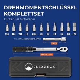 FLEXBERG® Bicycle Torque Wrench [2-20 Nm] - Ideal for Bicycle & Motorcycle - Torque Wrench 1/4 - Includes 11 Bits, Torx & Adapter - Mini Torque Wrench, Bicycle Torque Wrench