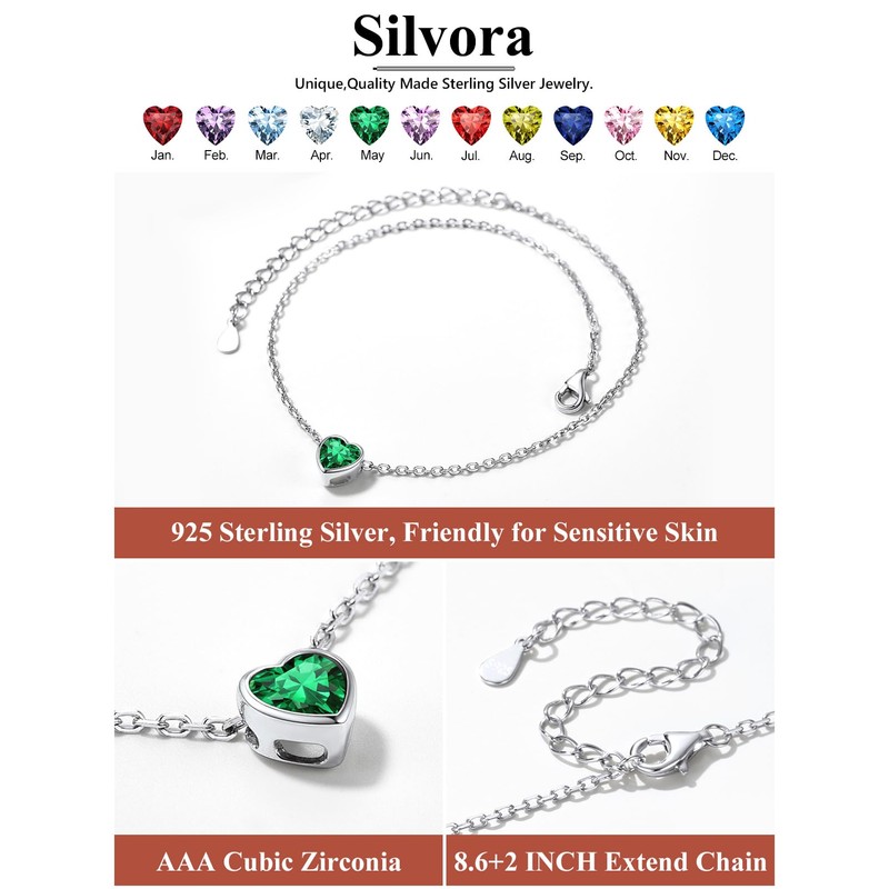 Delicate Silver Anklet with May Birthstone - Sterling Silver Anklet