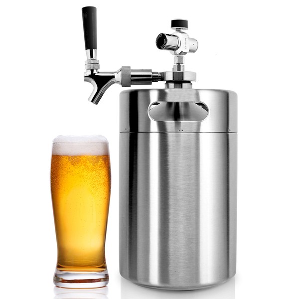 NutriChef PKBRTP299 Pressurized Mini Keg System, 128oz, Co2 Regulator for Craft Beer Draft/Homebrew