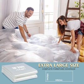 IWNTWY Plastic Drop Cloth, 10x30 Ft Large Plastic Sheeting for Painting, 2.4Mil Thickened Tear-Resistant Dust-Proof Painters Tarp Cloth Furniture Protector Cover, Clear