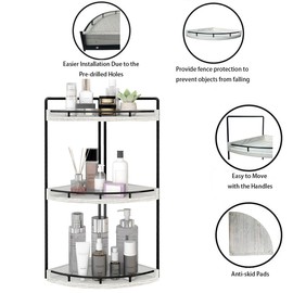 Dorhors 3-Tier Corner Bathroom Organizer Countertop for Storage,Vanity Tray,Wood Counter Organizer for Kitchen,Bathroom,Dresser (Rustic White)