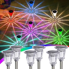 Solar Pathway Lights Outdoor 6 Pack, 10 Lighting Modes White Solar Garden lights, 17.5" Waterproof & Solar Powered outdoor lights, Glass and Stainless Steel Walkway Light, for Driveway Lawns Landscape