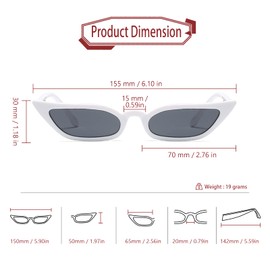 Freckles Mark 90s Vintage Retro Narrow Cat Eye Sunglasses for Women Small Fashion Sun Glasses (White, 52)