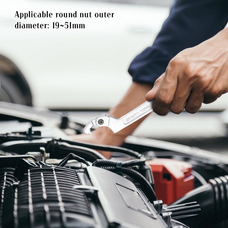 Adjustable C Spanner Hook Wrench Chrome Vanadium 3/4”-2” (19-51mm), Pin