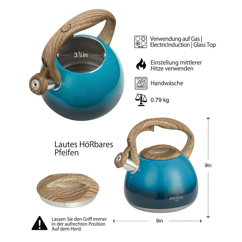 Poliviar Modern Kettle Induction Whistling Kettle Stainless Steel Tea Kettle