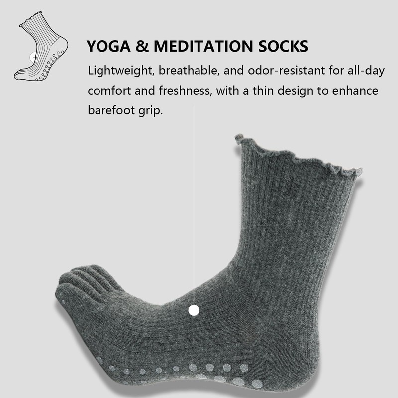 Non-Slip Toe Yoga Socks for Women - 2 Pairs Grippy
