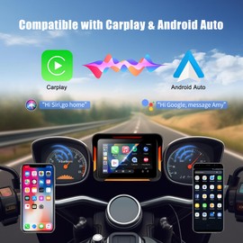 Car Stereo for Motorcycle, Universal Motorbike Wireless CarPlay & Android Auto GPS Navigation Dual Bluetooth, 5 Inch IPS Touchscreen Waterproof & Dustproof IP67 Navigator EQ System Voice Control