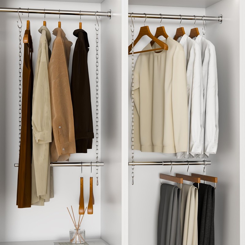 LOMILD Closet Hanging Rod, Adjustable Width and Height Closet Extender