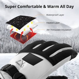 AKASO Heated Gloves for Men Women, Electric Heated Ski Gloves with 3 Heating Modes, Thermal Insulation Winter with Rechargeable Battery-Overheating Protection- Best Gift, Black&White(S)