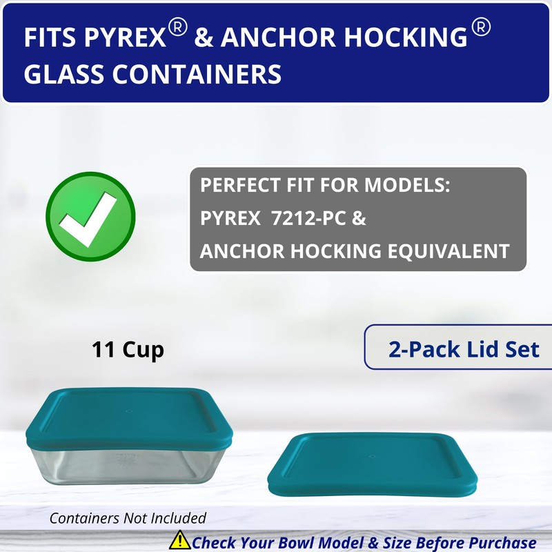 11 Cup/2.6 L Turquoise Replacement Lids/Covers for Pyrex 7212-PC, 11
