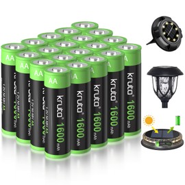 Kruta Kruta 20-Pack Rechargeable AA Batteries Pre-Charged, 1600mah NiMH Rechargeable AA Solor Batteries Double A Battery for Outdoor Solar Lights and Household Devices