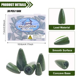 Bullet Fishing Lead Sinkers Slip Weights, 30pcs Worm Sinkers Assorted with A Reusable Box for Bass Fishing Size 1/2oz 3/8oz 1/4oz 3/16oz 1/8oz 1/16oz (1/4oz)