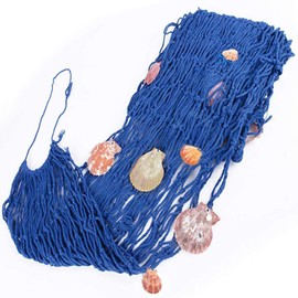Fishing Net Decoration, Fishing Net Wall Hangings, Shells Decorative Net, Mediterranean Style Fishing Decorative, for Restaurant Decoration, Home Decoration, Theme Bar (1 x 2 m, Blue)
