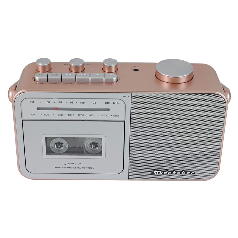 Studebaker SB2130RG Portable Cassette Player/Recorder with AM/FM Radio (Rose Gold/Silver)