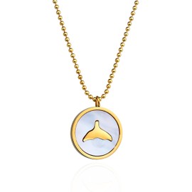 Lauren-Spencer Whale Tail Necklace for Women Gold Plated Dainty Circle Mother of Pearl Mermaid Dolphin Fish Tail Pendant Necklace for Women Summer Beach Ocean Surfer Jewelry Gift