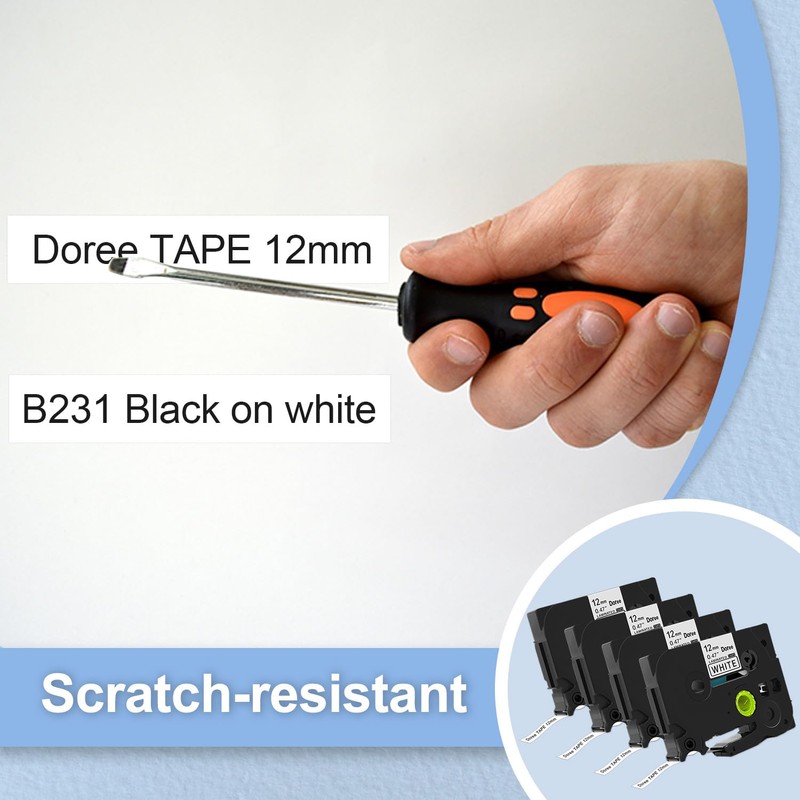 Doree Tze-231 (4-Pack) Compatible with Brother TZE231 TZe-231 Label Tape,