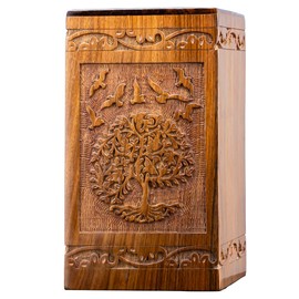 INTAJ Tree of Life Wooden Urn for Human Ashes, 20lbs Capacity, Suitable for Burial for Men, Women, Mom, Dad - Mini Rosewood Keepsake Cremation Urn for Ashes Handcrafted - Wooden Carved Box