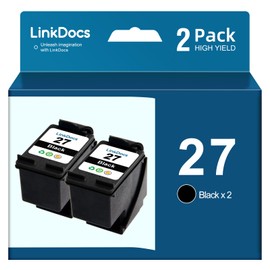 LinkDocs 27 8727 C8727A High Yield Remanufactured Ink Cartridge Replacement for HP 27 C8727A 8727 Ink to use with Deskjet 3650 3845 PSC 1310 1315 2200 2171 Officejet 5608 Printer (2 Black)