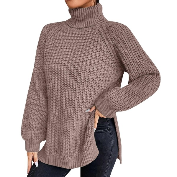 QUINTRA Loose Solid Color Sweater Medium Long Autumn/Winter Turtleneck Long