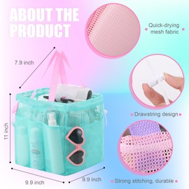 Talltalk 3 Pack Mesh Shower Caddy Portable with Drawstring Dorm Essentials with 8 Pockets Hanging Shower Caddy Basket Quick Dry Toiletry for College Bathroom, Camping, Swim, Gym(Macarons Color)