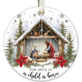 Christmas Nativity Scene Ornaments - Religious Christmas Ornaments 2024, Jesus Ornaments for Christmas Tree Decorations, for Christian Women, Ceramic Christian Ornament