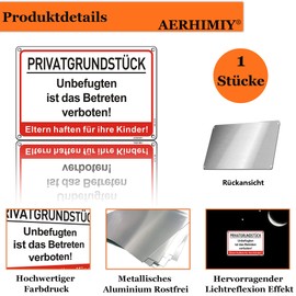 Privatgrundstück Unbefugten ist das Betreten Verboten Sign, Metal, Reflective, 20 x 30 cm, Parents Stick for Your Children Sign, Rustproof Aluminium, UV-Resistant, with Drill Holes (White)