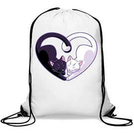Heart Shaped Cute Cartoon Cats Kittens Gym Sack Casual Drawstring Bag, White