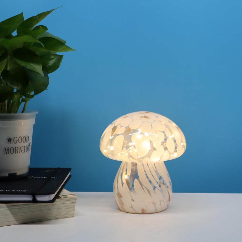 Small Glass Mushroom Table Lamp Night Light Bedside Desk Lamp