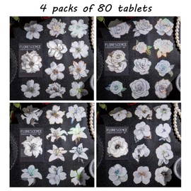 Kireida® Pack of 80 Flower Stickers, White Flower, with Golden Holographic Outlines, Perfect for Scrapbooking, Bullet Journals, Planners, Laptops, Water Bottles (Large)