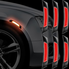 MACHSWON 6 Pieces Black Car Reflective Trim Carbon Fiber Side Marker Stickers Automotive Exterior Accessories Door Reflector Guard for Car