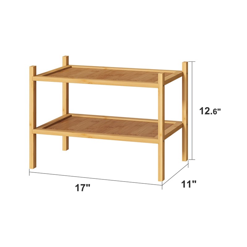 kiplant Small Shoe Rack, 2-Tier Bamboo Wood Shoe Rack for