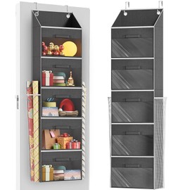 Ofiray-home Over Door Wrapping Paper Organizer Storage with 5 Removable Drawers & 2 Large Side Pockets for Gift Wrap Rolls Wrap Storage for Ribbons, Bows, Ornaments and Tools