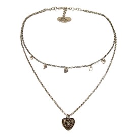 Alpenflüstern DHK276 Metal Traditional Costume Necklace with Heart and Heart – Women's Costume Jewellery Dirndl Necklace Antique Silver Colours, 60% iron, 35% metal alloy, 5% glass