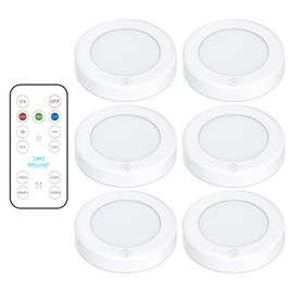 Brilliant Evolution LED Tap Light Push Lights with Remote - 6-Pack Battery Operated Under Cabinet Lights - Stick On Puck Lights for Kitchen, Closet, and Night Lighting - Wireless Warm White, 55 Lumens