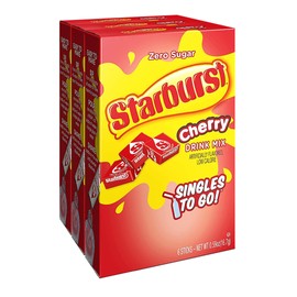 Starburst Singles To Go Powdered Drink Mix, Cherry, 3 Boxes with 6 Packets Each - 18 Total Servings, Sugar-Free Drink Powder, Just Add Water, 6 count (Pack of 3)