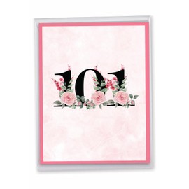NobleWorks Oversize 101th Milestone Birthday Greeting Card 8.5 x 11 Inch with Envelope (1 Pack) Oversize Jumbo Floral Age 101 J8267MBG