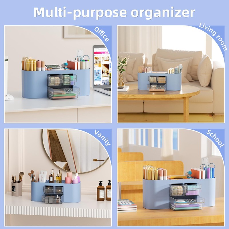 Marbrasse Desk Organiser with 3 Drawers,Multi-Functional Pen Holder,Desk Tidy and