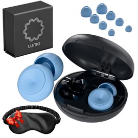 Lumo Ear Plugs for Sleeping - 28dB Reusable Silicone Ear Plugs for Noise Reduction with Silk Sleep Mask|Work & Concert Hearing Protection|Customizable & Comfortable Noise Cancelling Earplugs (Blue)