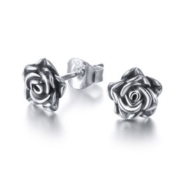 DAOCHONG Rose Stud Earrings S925 Sterling Silver Flower Studs Romantic Valentines Day Gifts for Women Girls,Oxizided Stud Earrings