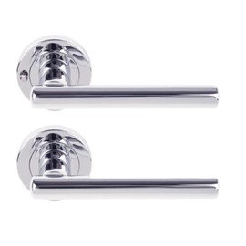 HANDLEZONE® Solus Privacy Lever On Round Rose Door Handles, with Privacy Latch, for Bathroom, Toilet, WC Doors, 1 Set - Polished Chrome