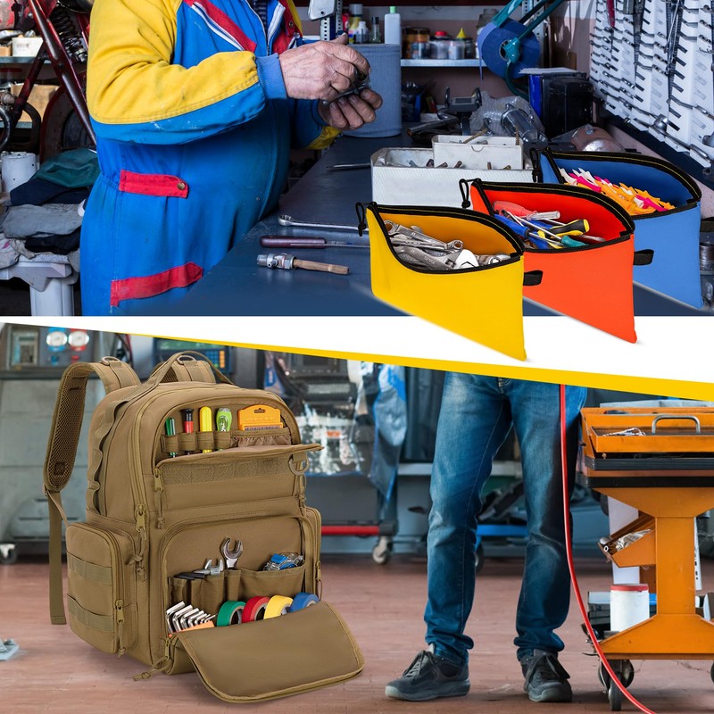 Rexmica Tool Bag Backpack for Men with 3 Tool Pouches,