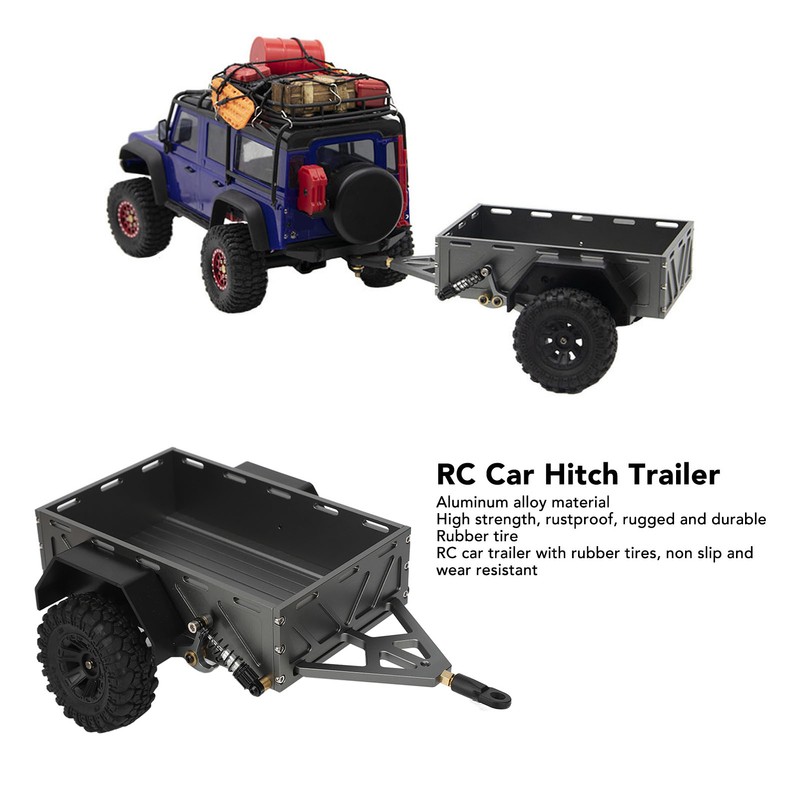 RC Car Hitch Trailer Aluminum Alloy Antislip Rubber Tire Rustproof