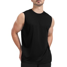 Upocool Men's UPF 50 Swim Tank Tops Workout Running Sleeveless Dry Fit UV Protection Rash Guard Muscle Tees Black 2XL