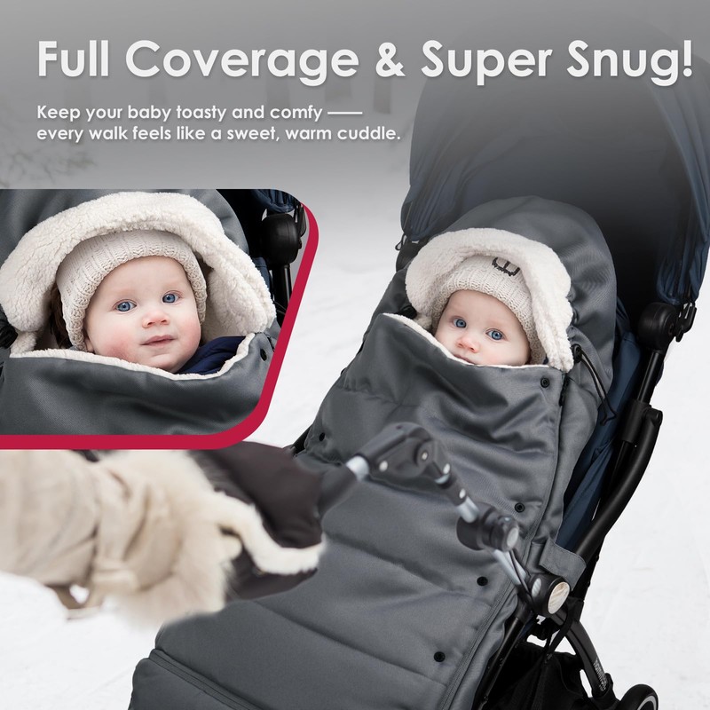 Universal, Weather-Proof, Warm Stroller Footmuff | Extendable Winter Cover |