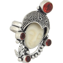 ViciBeads Ring, Bali Faux Carved Face Size 9.5 Genuine Gemstone Ring + Gift Bag