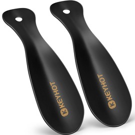 KEYHOT Metal Shoe Horn 7.5 inch, Small Stainless Steel Shoe Spoon Travel Size for Seniors Men Women 2PCS (Black)