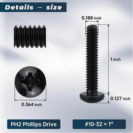 Glvaner #10-32 x 1 inch Stainless Steel Pan Phillips Drive Machine Screws, Black Coated, 304 Stainless Steel 18-8, Round Head, 50 pcs